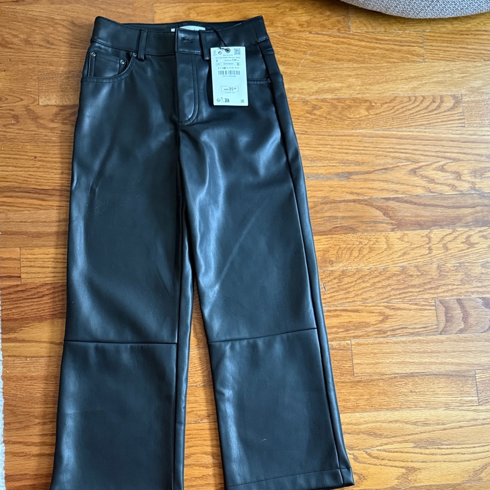 Zara Black Faux Leather Pants Size 9